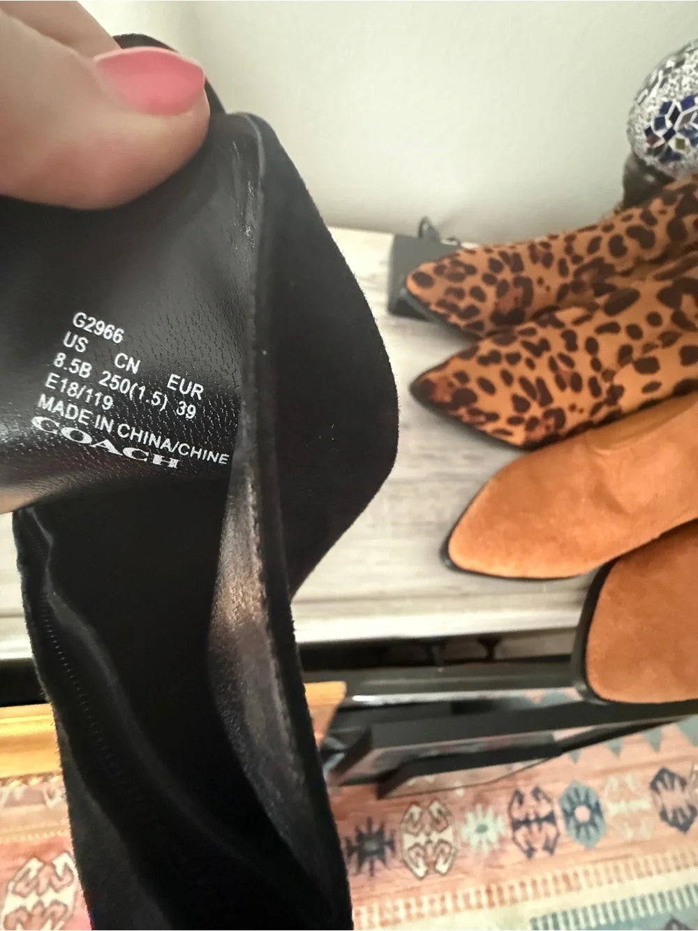 Coach Black Suede Juliet Ankle Booties with Decorative Metal Heel